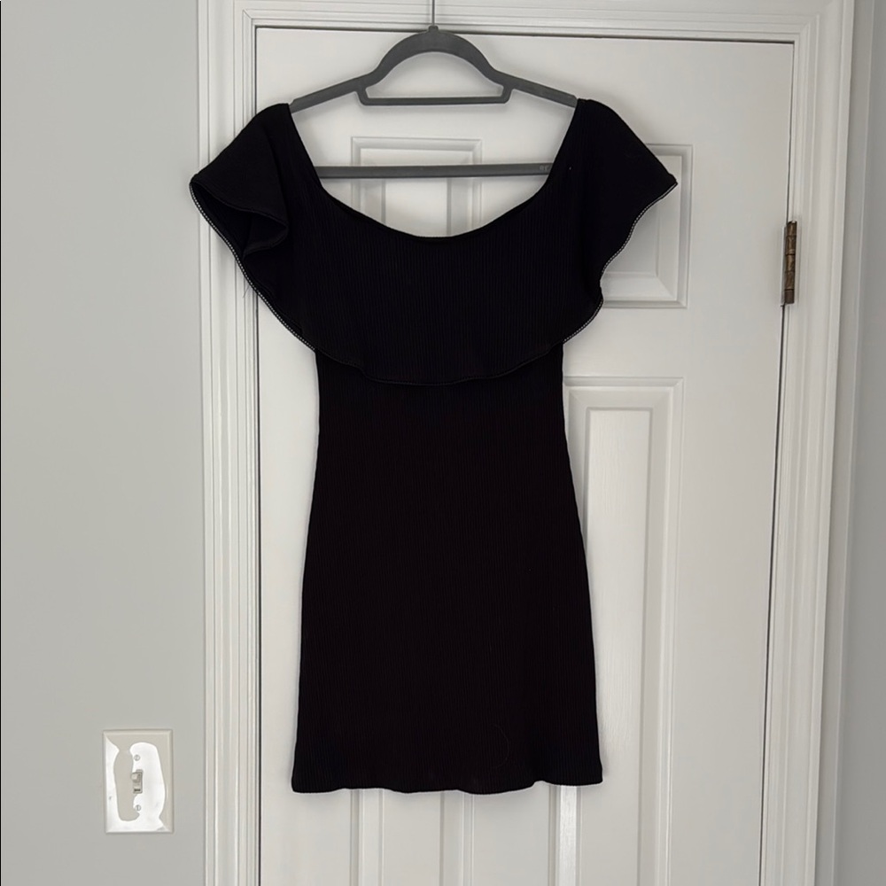 Reformation Off the Shoulder Black Knit Mini Dress